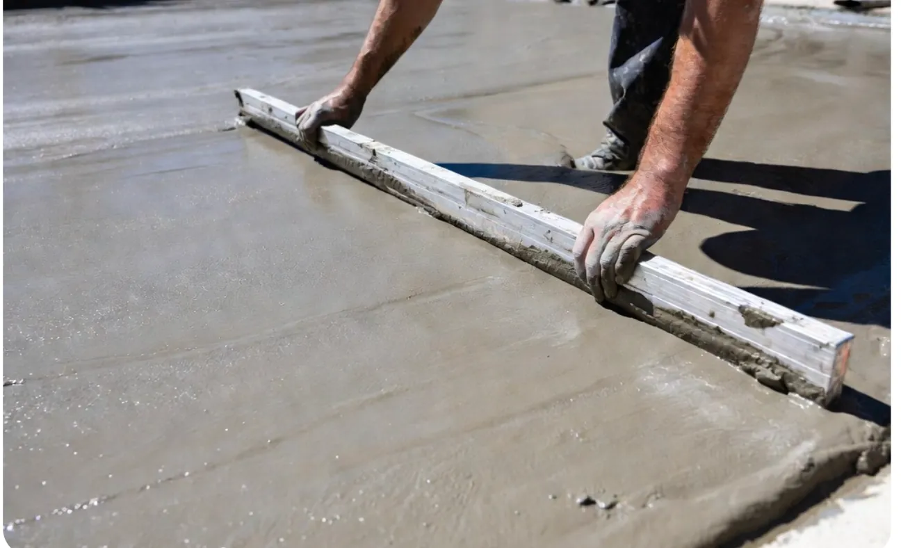 Workers screeding a fresh concrete slab in Renton WA